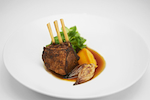 Roasted rack of lamb with sweet potato purée & red wine jus.