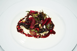 Pickled beetroot salad with goats curd and walnuts.